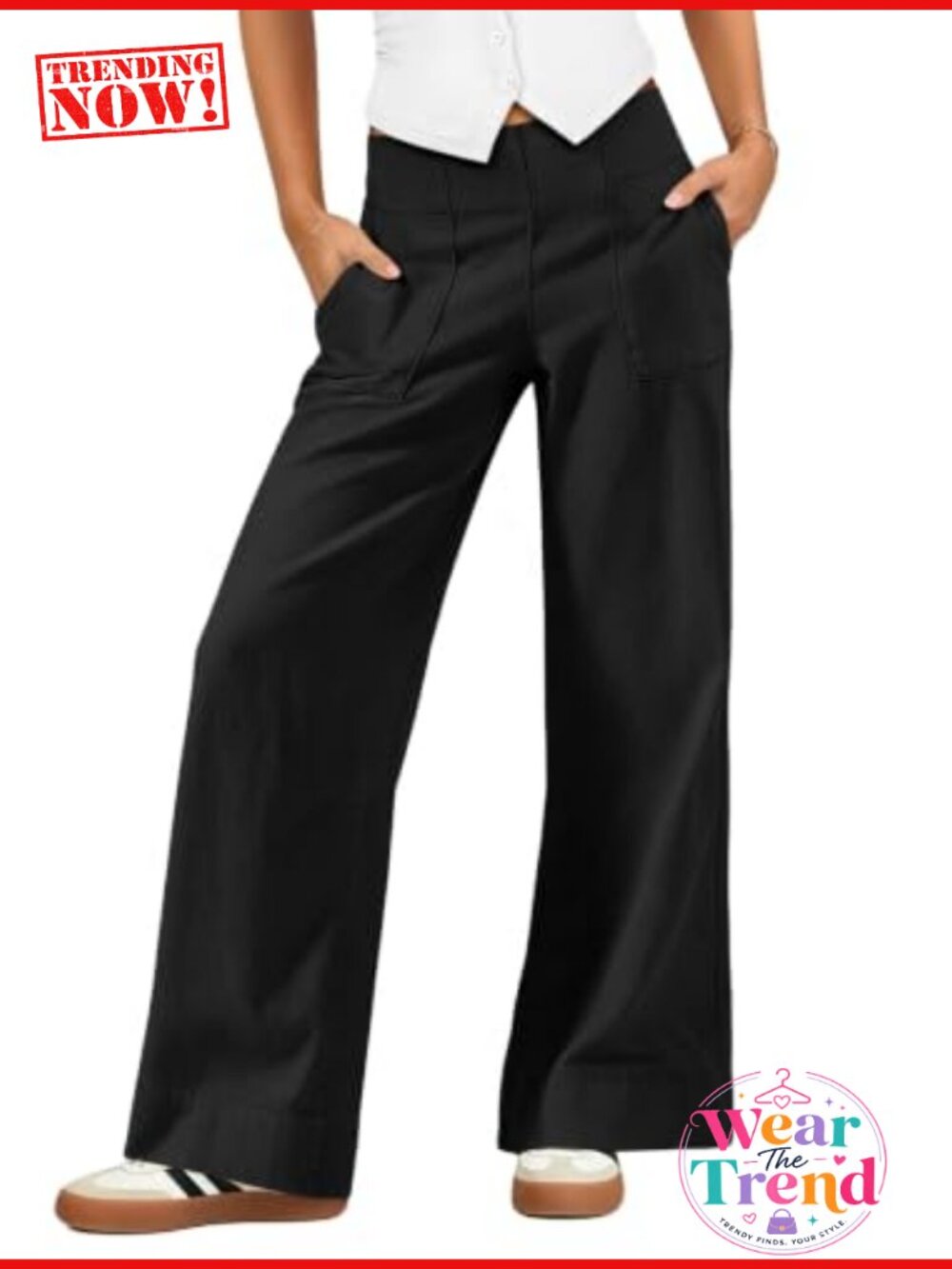 Wide Leg Cargo Trousers Low Rise Elastic Waist Pull On Pants